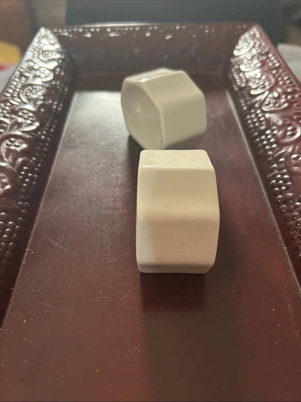 White Ceramic Hexagon Napkin Rings (Set of 2)*